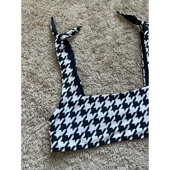 Frankies Bikinis Kendall Tie-Shoulder Bikini Top in Houndstooth Size SMALL - Picture 2 of 5